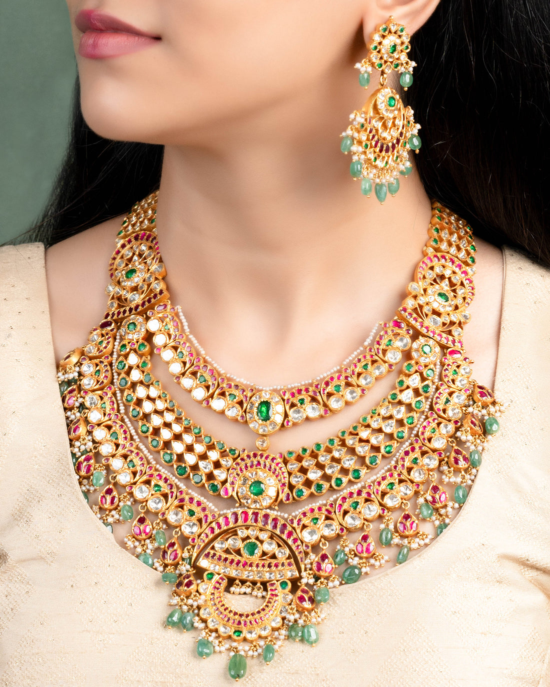 Samrudhi Necklace And Long Earrings Polki Set