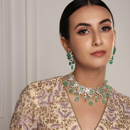 Isha Necklace And Latika Long Earrings Polki And Diamond Set