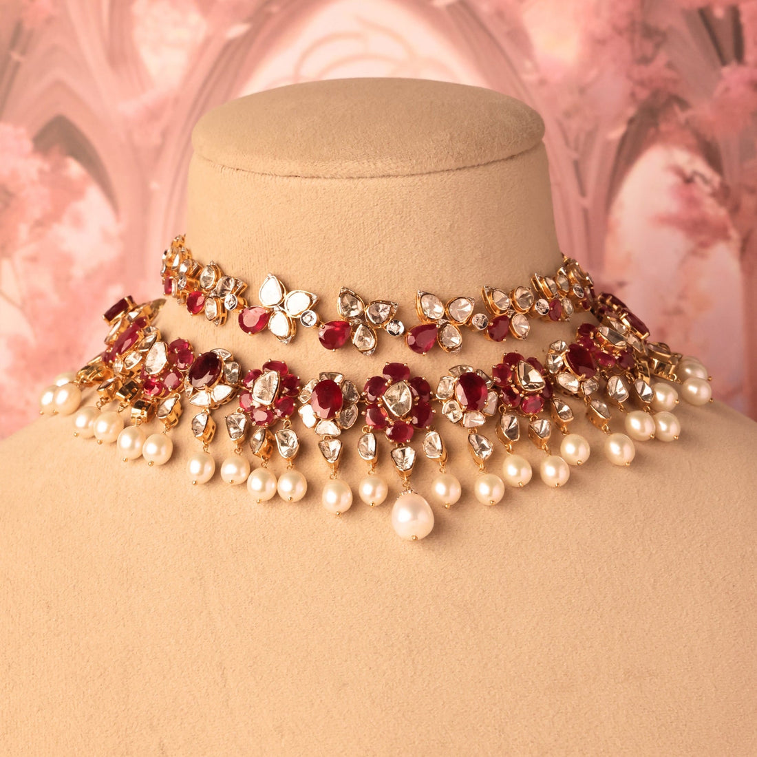 Urvashi Necklace And Vedika Choker Polki And Diamond Set