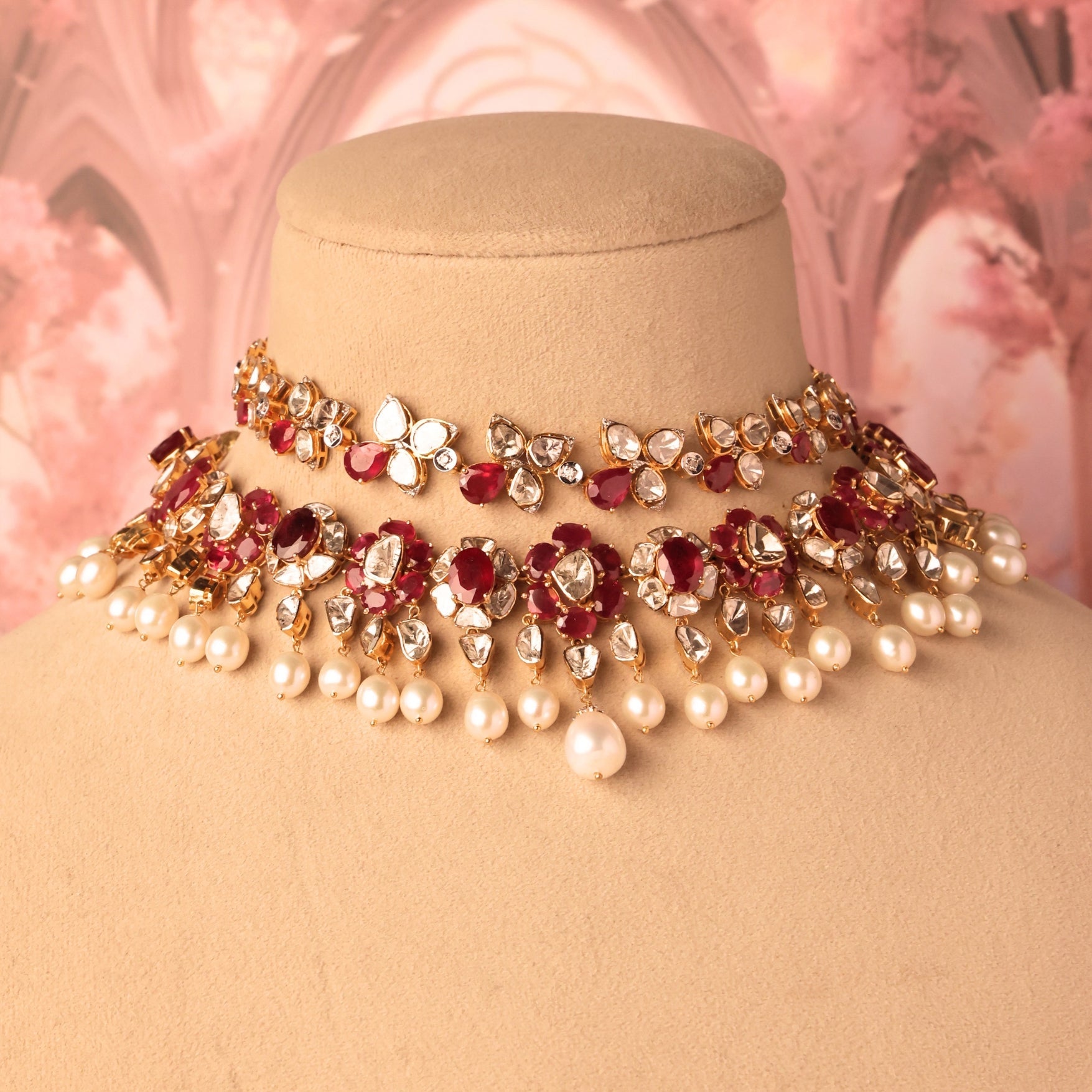 Urvashi Necklace And Vedika Choker Polki And Diamond Set