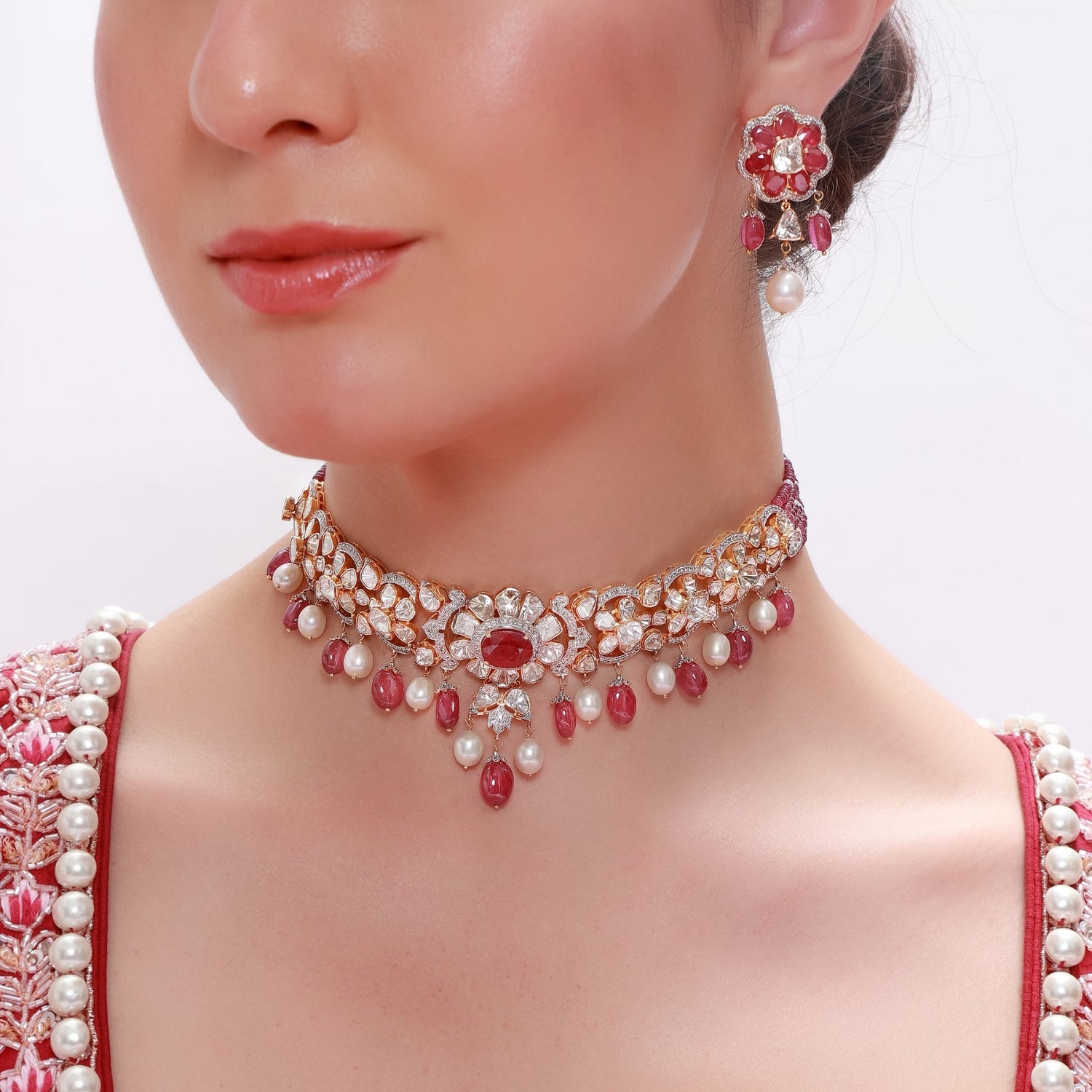 Shivika Choker And Ishanvi Long Earrings Polki And Diamond Set