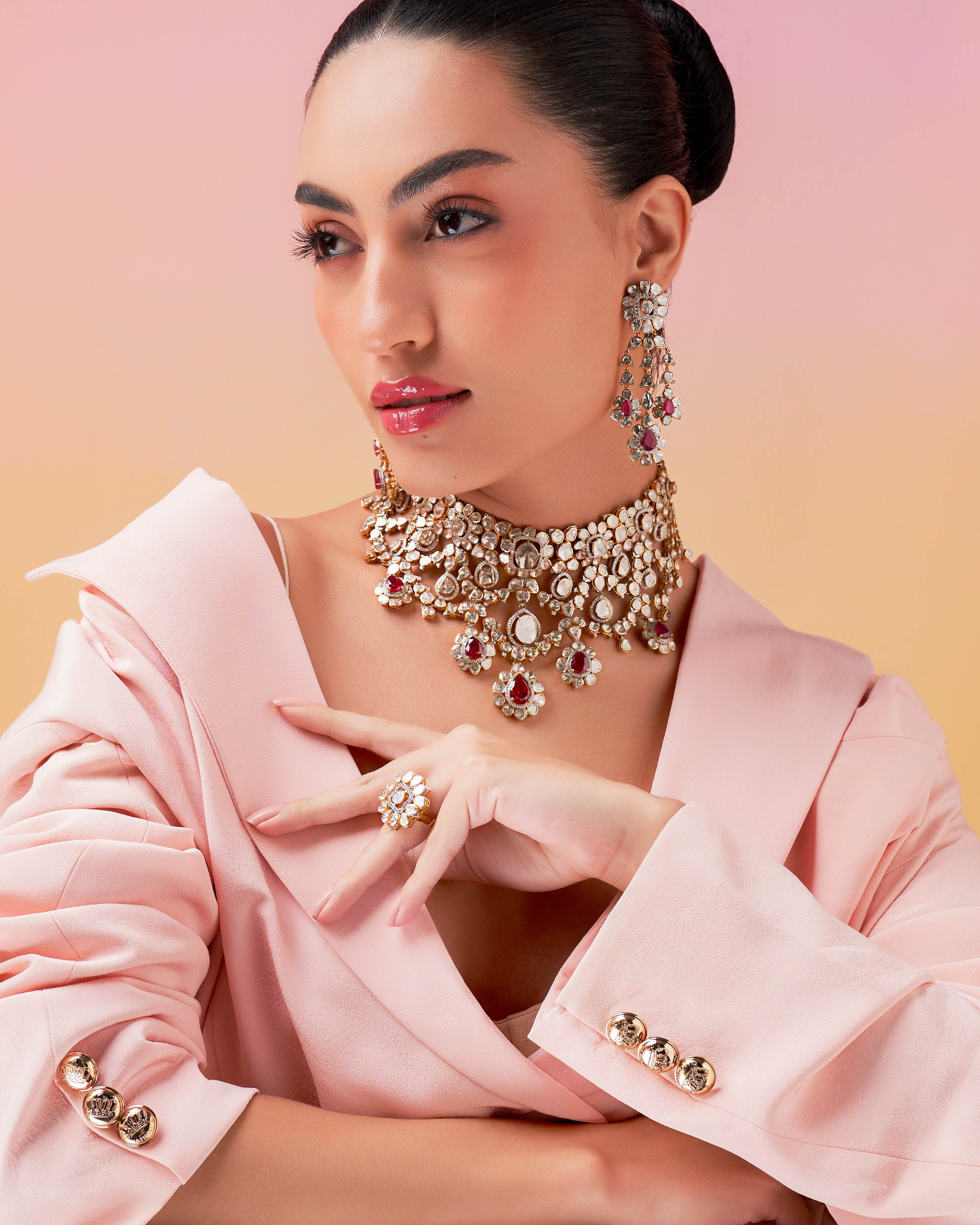 Vrishaa Necklace And Shelley Long Earrings Polki And Diamond Set