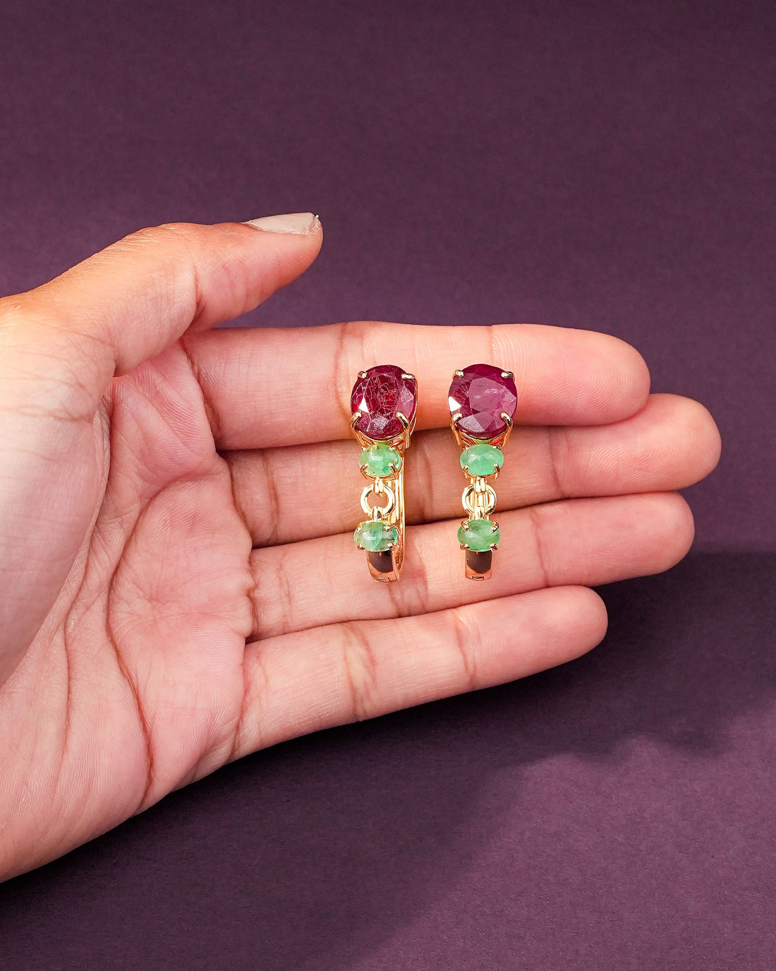 Monica Ruby And Emerald Hoops