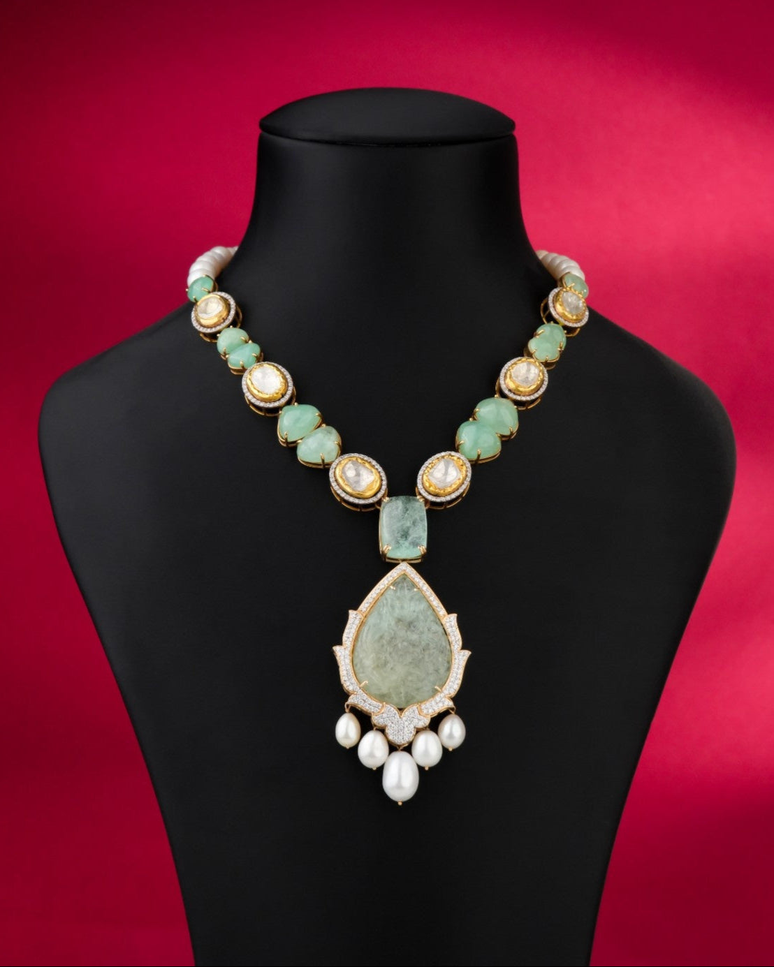 Revia Polki And Diamond Long Necklace