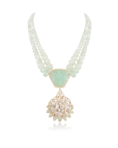 Karan Johar - Carved Emerald Polki And Diamond Necklace