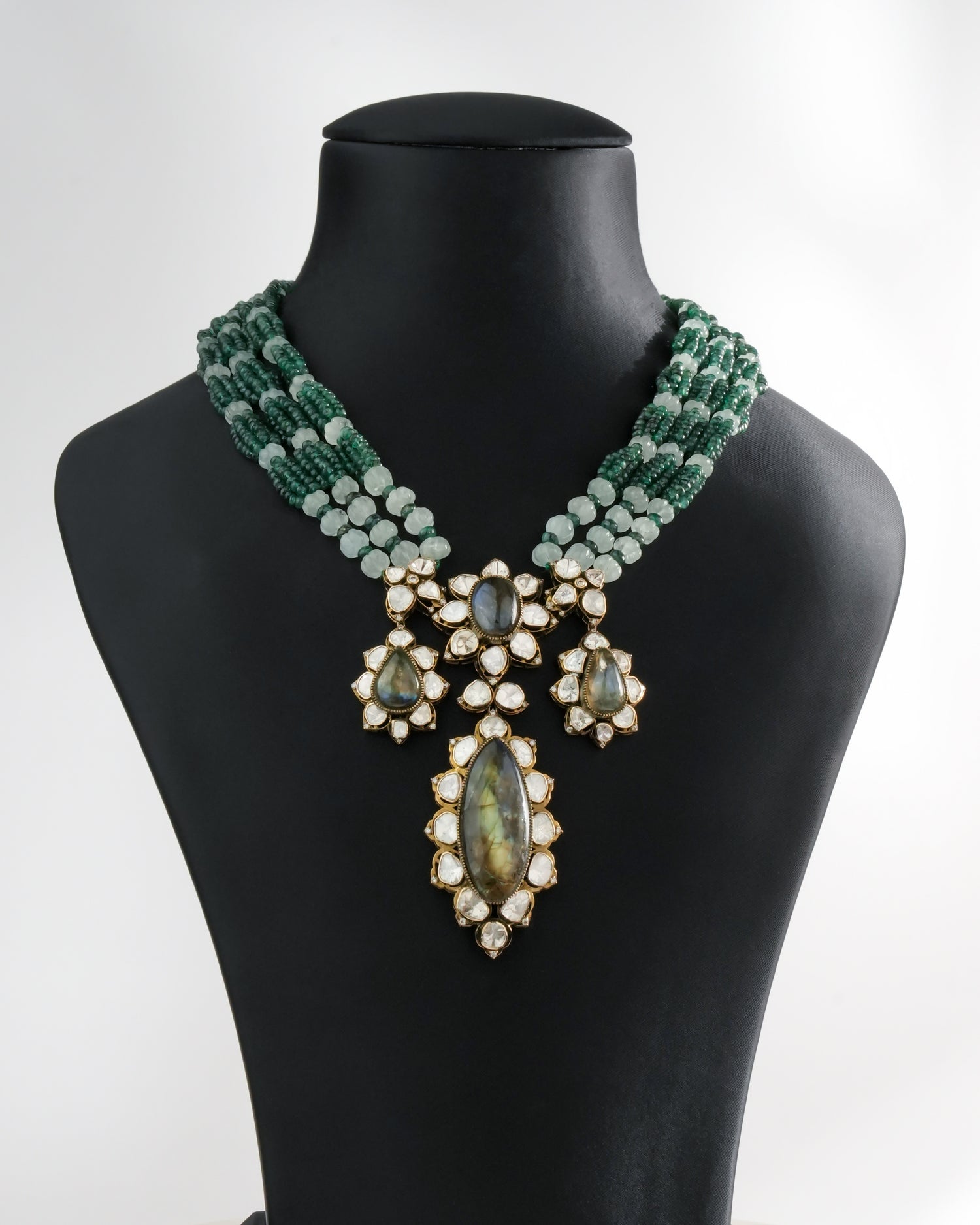 Zeenat Aman - Olive Polki And Diamond Bead Pendant