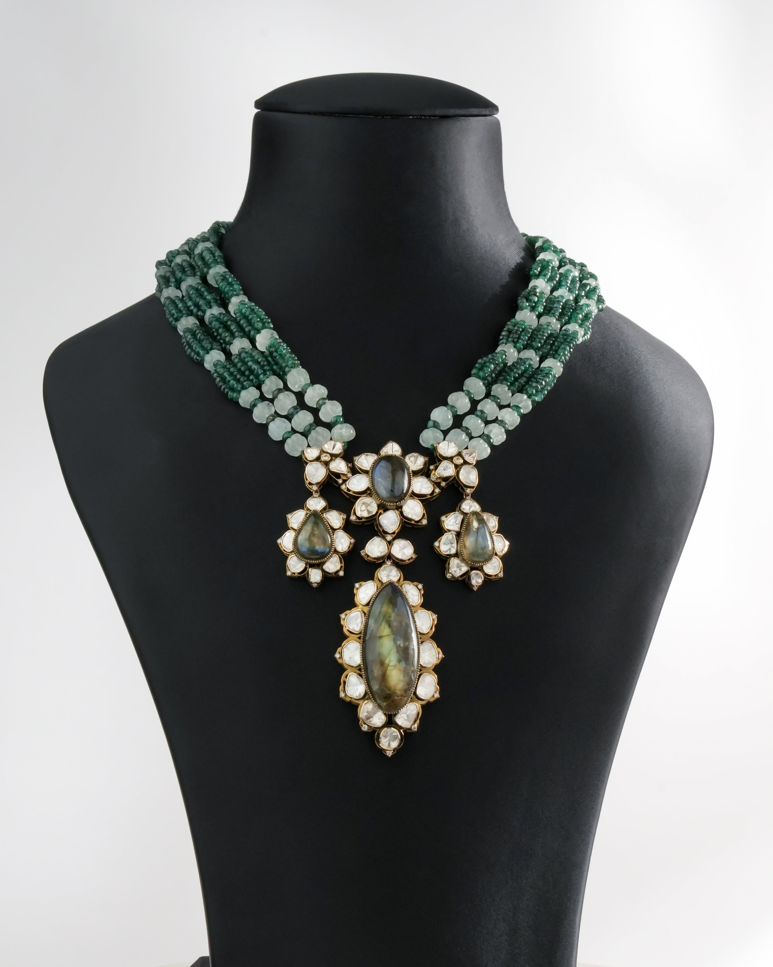 Zeenat Aman - Olive Polki And Diamond Bead Pendant