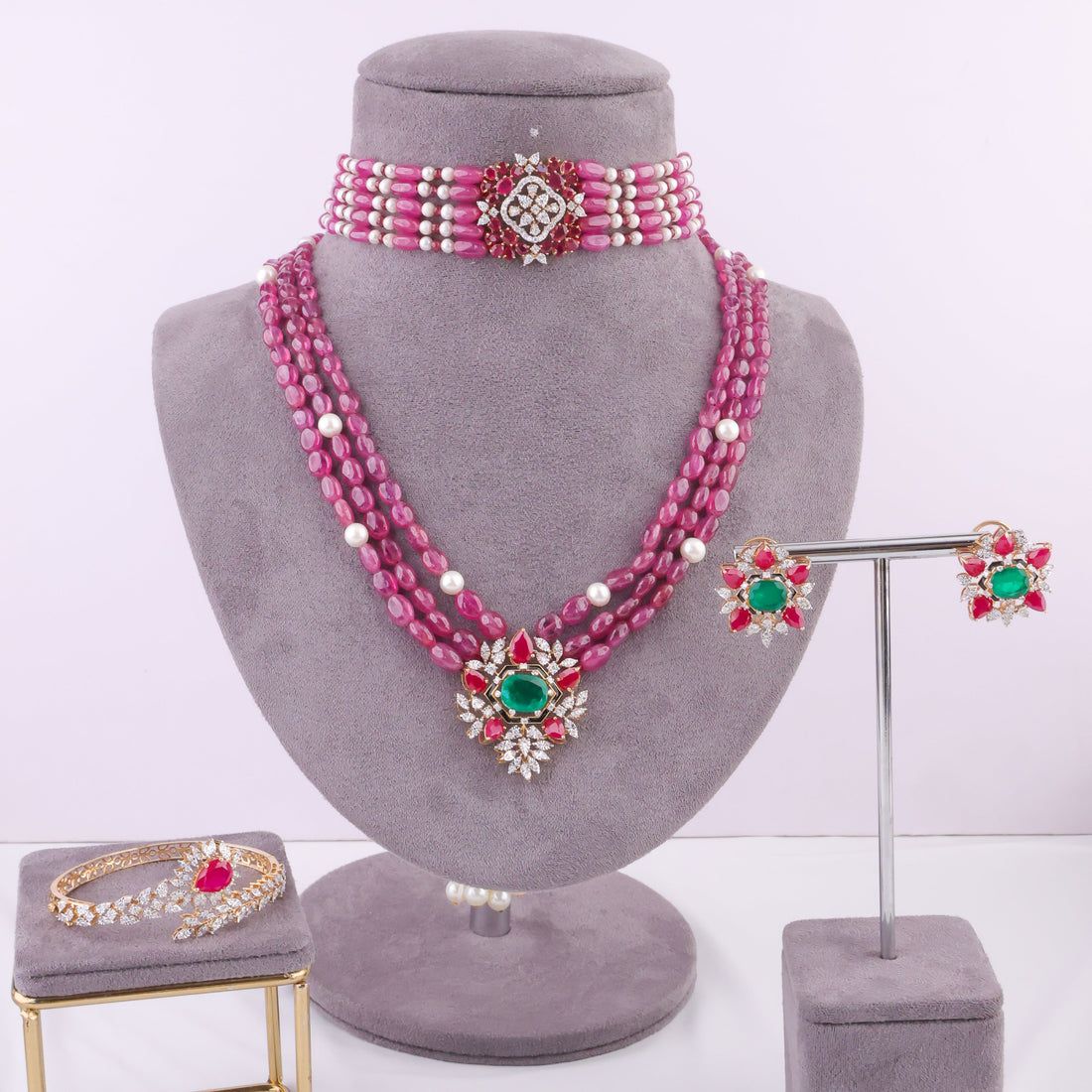 Diamond Bead Pendant Bridal Set