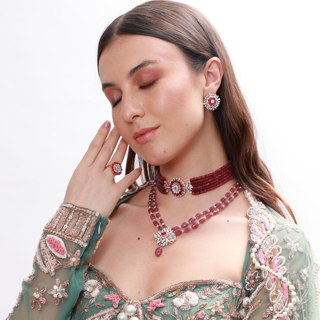 Diamond Bead Bridal Set