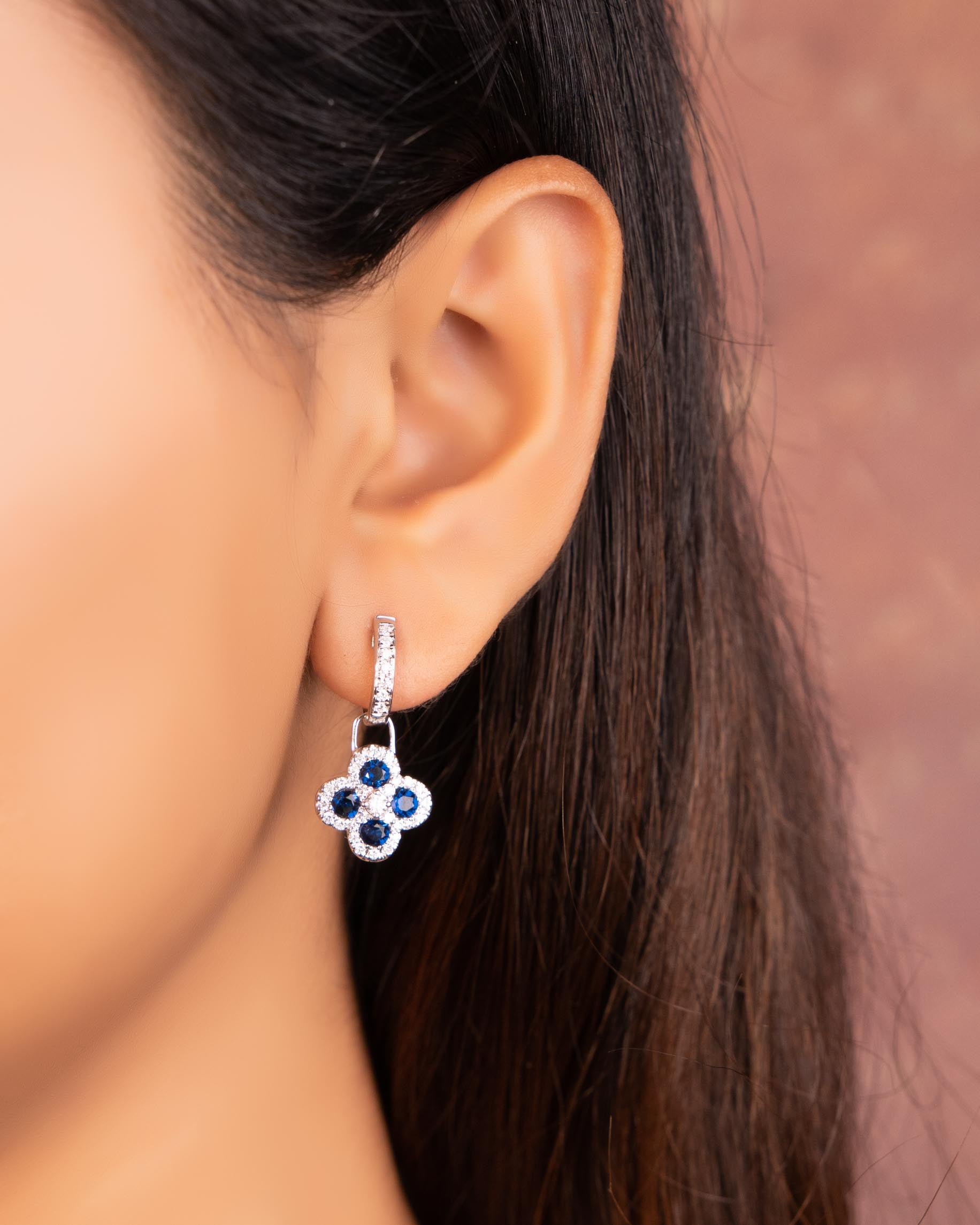 Flower Design Diamond Long Earrings