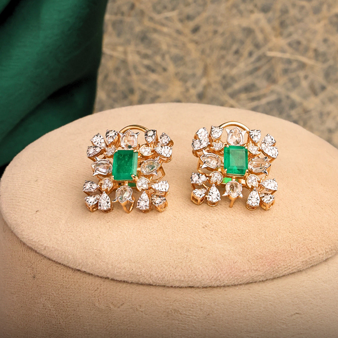 Green Bead Diamond Necklace Set