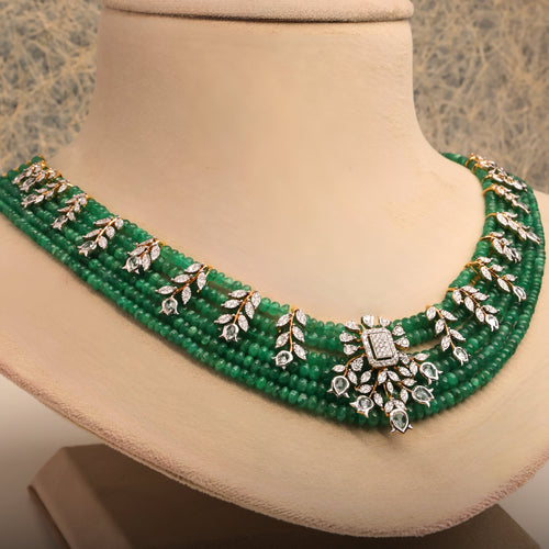 Green Bead Diamond Pendant Set