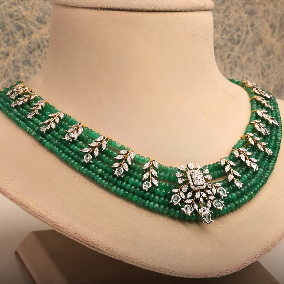 Green Bead Diamond Pendant Set