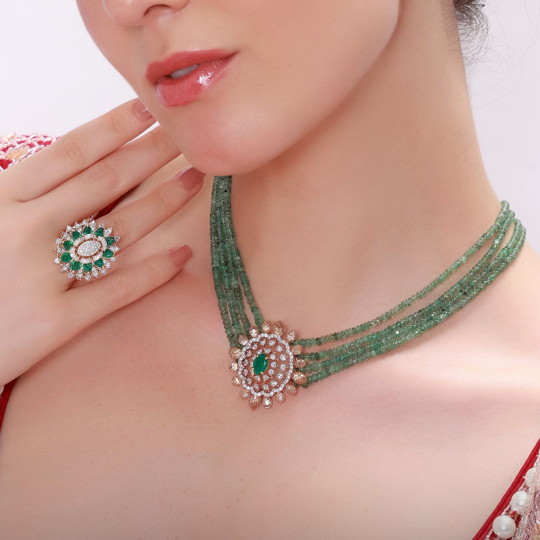 Green Beaded Pendant Necklace