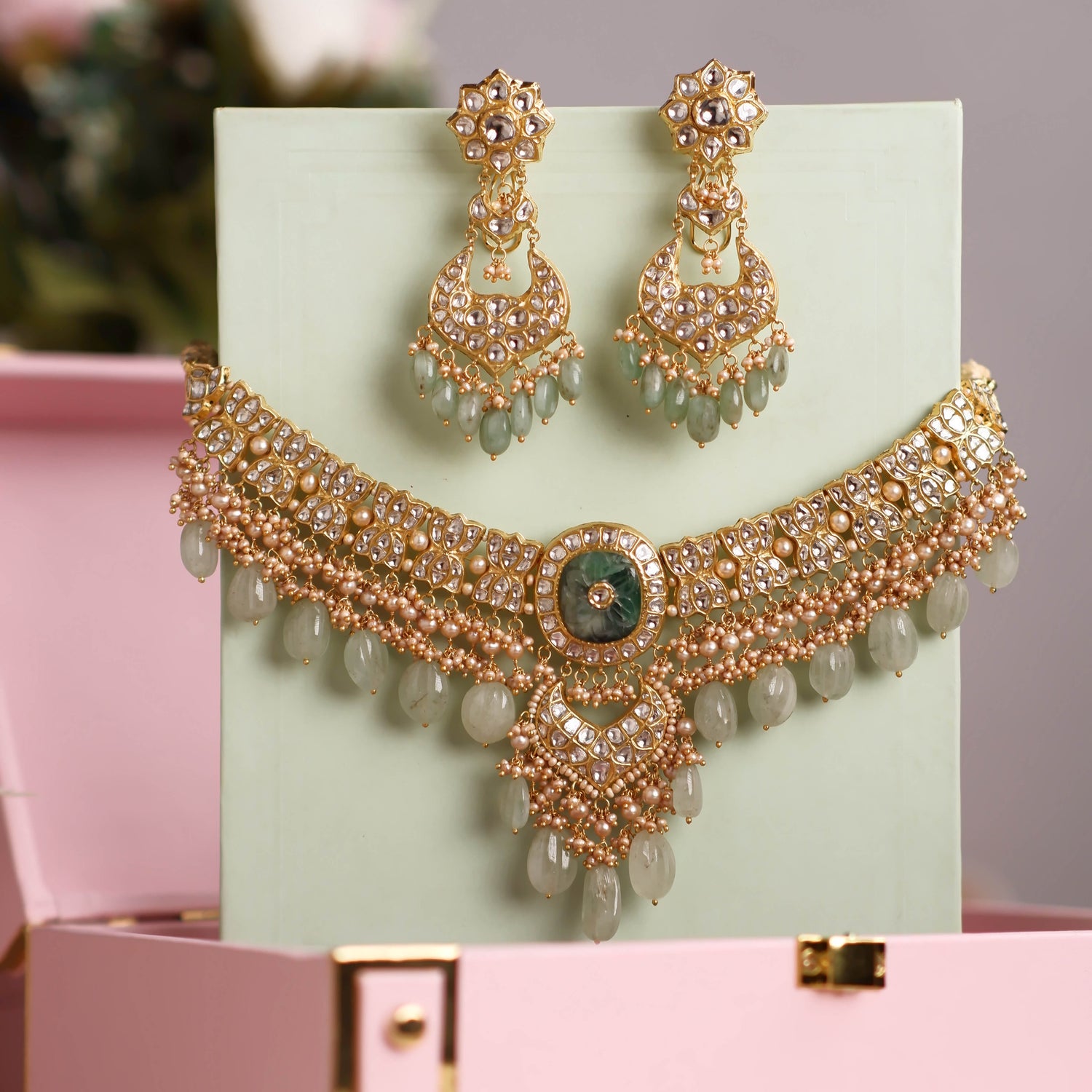 Shehnaz Necklace And Disha Chandbalis Polki Set