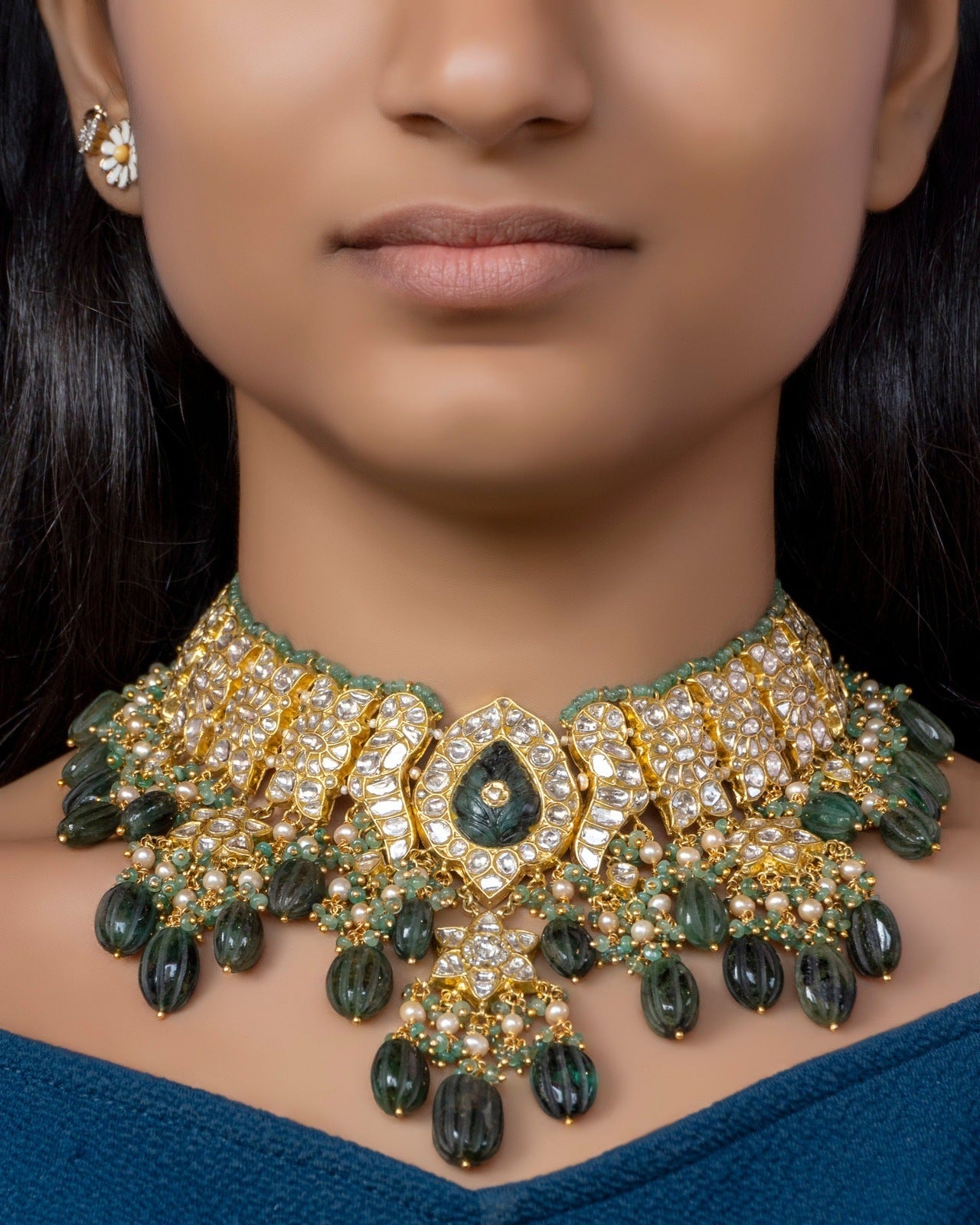 Nikki Necklace And Suman Chandbalis Polki Set