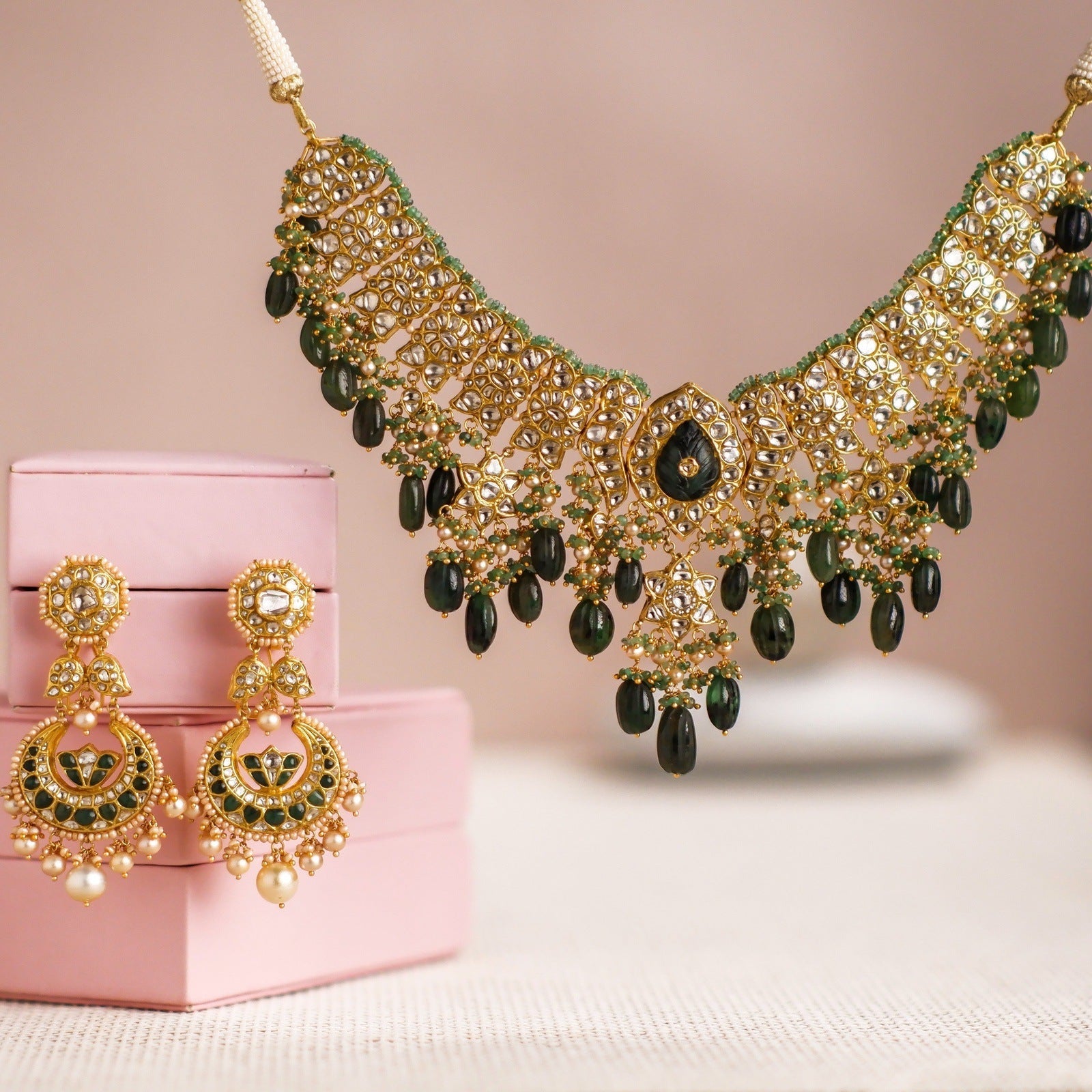 Nikki Necklace And Suman Chandbalis Polki Set