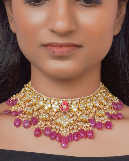 Aanam Necklace and Janki Chandbalis Polki Set