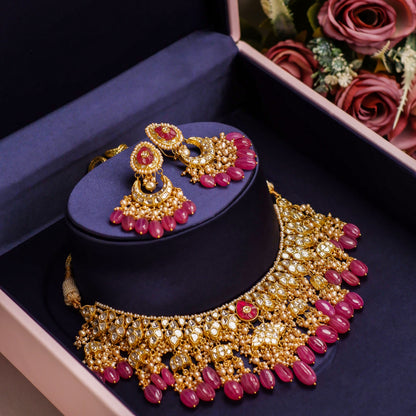 Aanam Necklace and Janki Chandbalis Polki Set