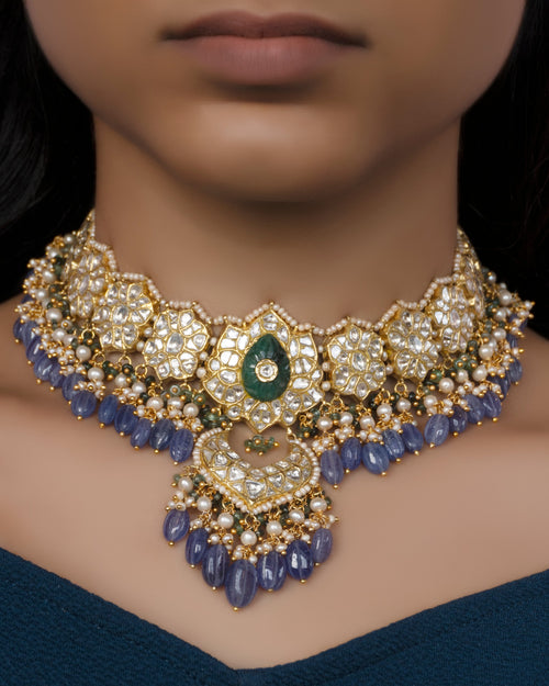 Aditi Necklace and Resha Chandbalis Polki Set