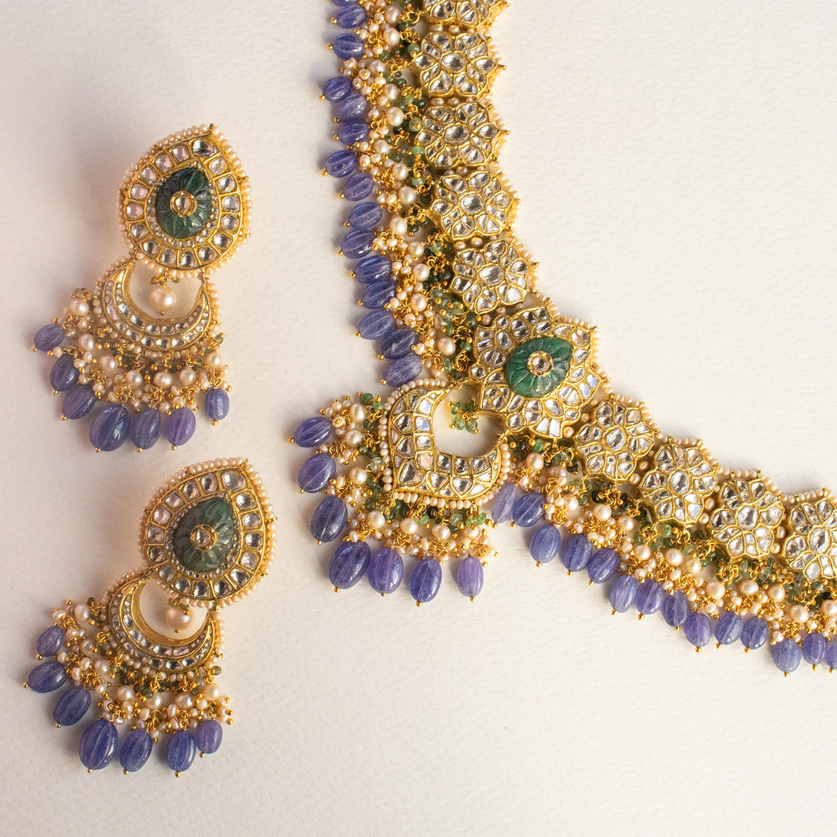 Aditi Necklace and Resha Chandbalis Polki Set