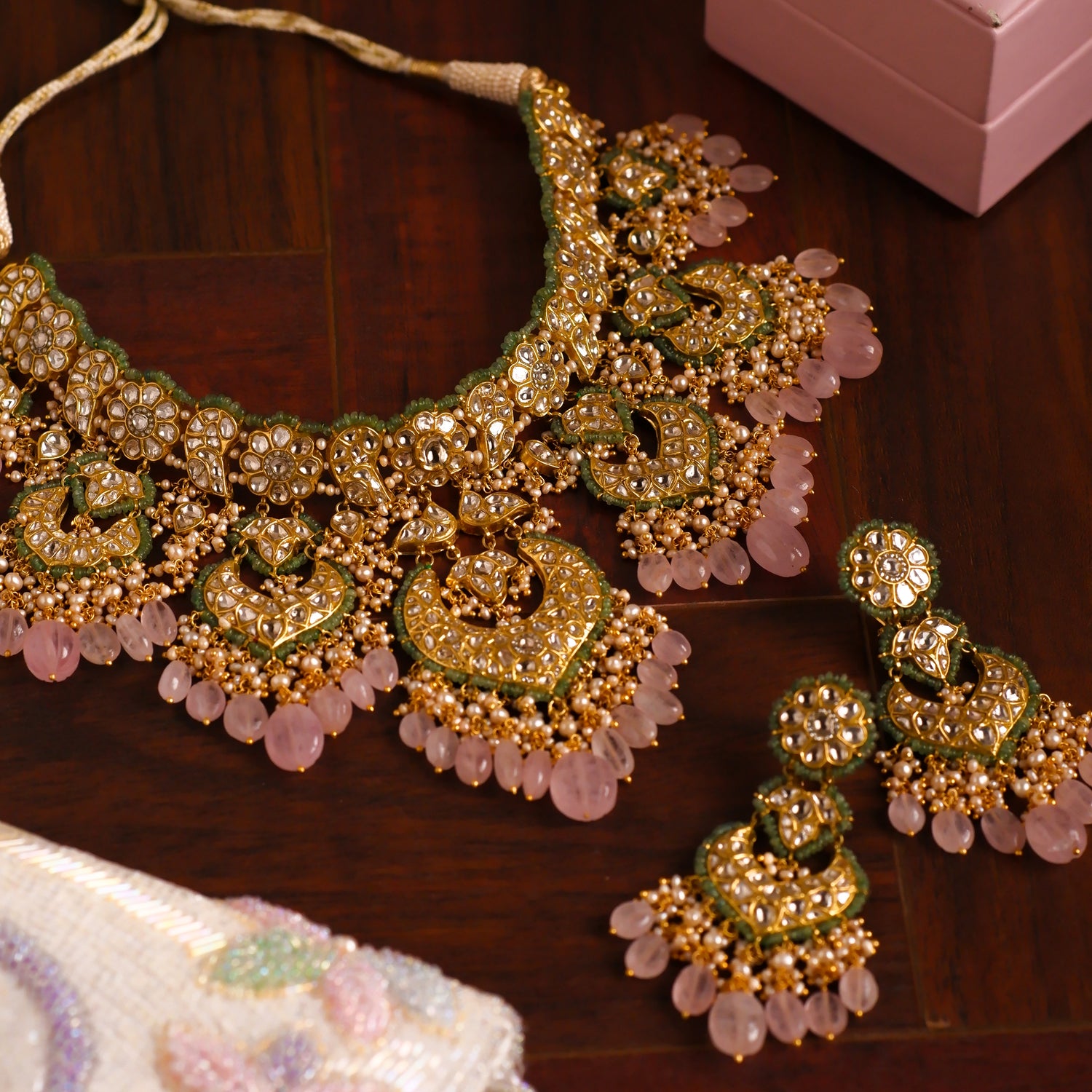 Vidya Necklace and Deepa Chandbalis Polki Set