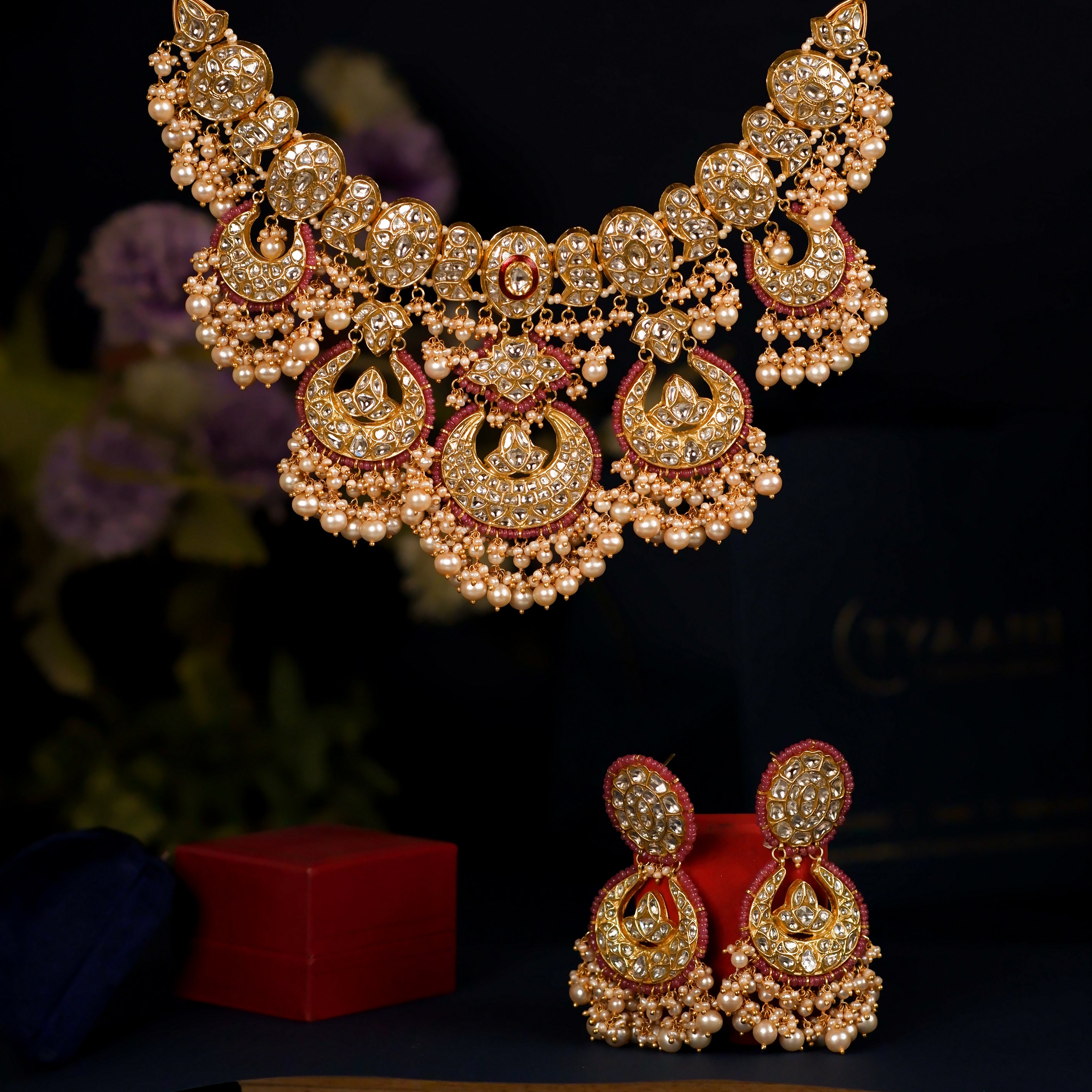 Shreeya Necklace and Smiti Chandbalis Polki Set