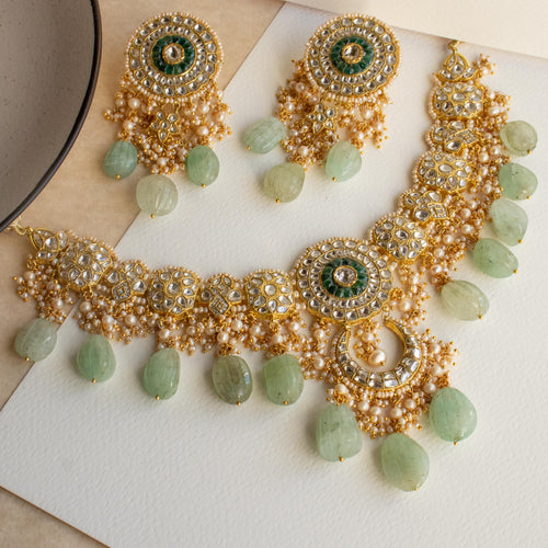 Musha Necklace and Vasanti Earrings Polki Set