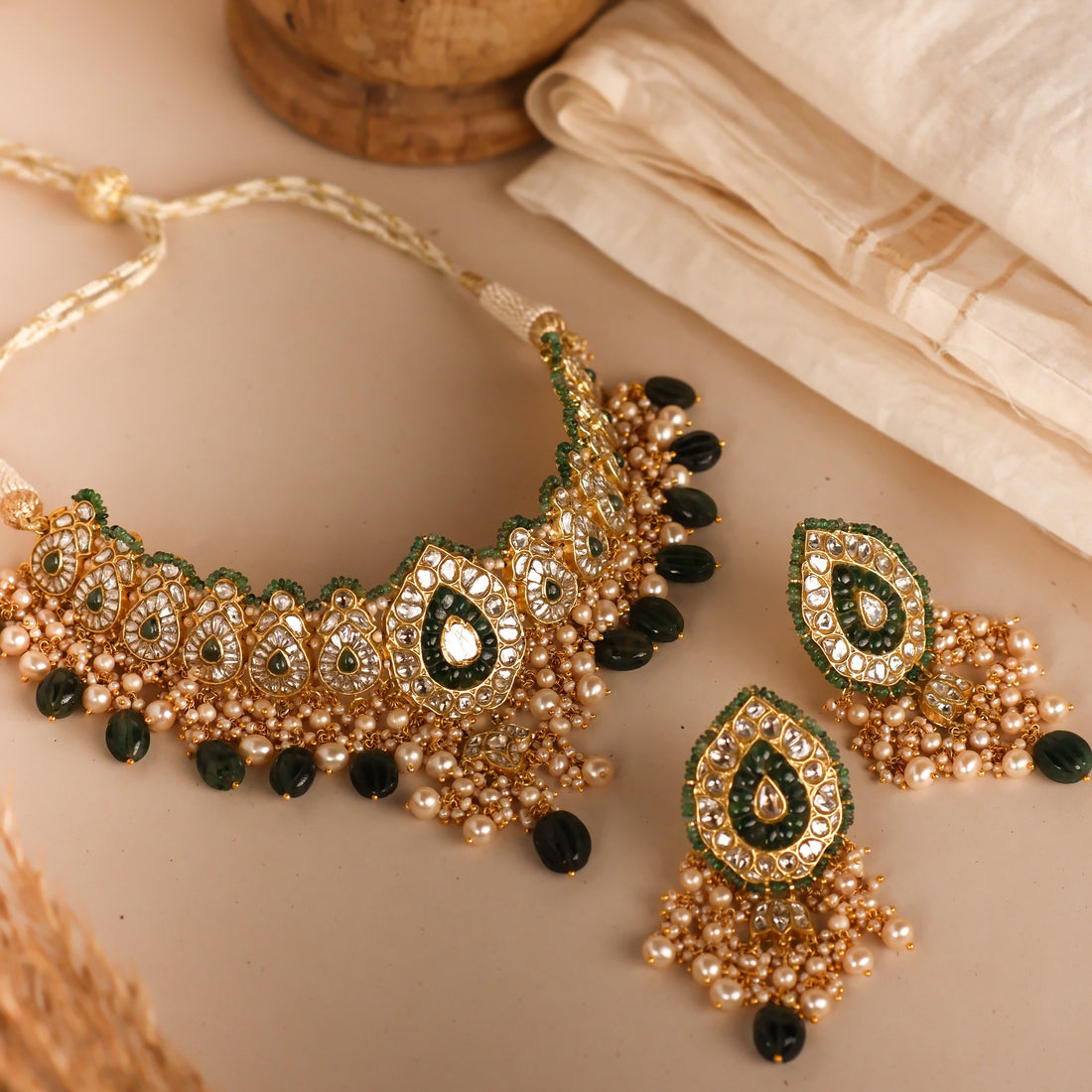Priyal Necklace and Chitra Earrings Polki Set