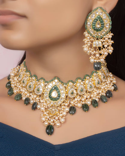 Priyal Necklace and Chitra Earrings Polki Set