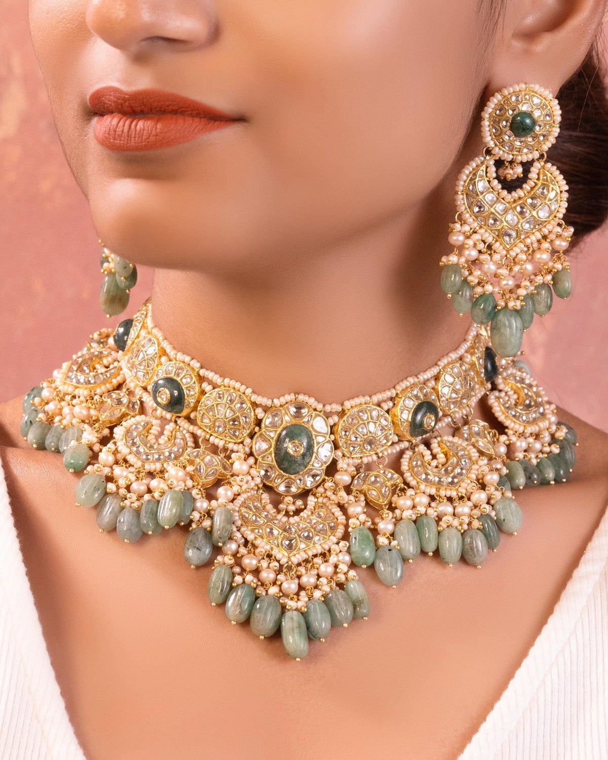 Easti Necklace and Deepa Chandbalis Polki Set