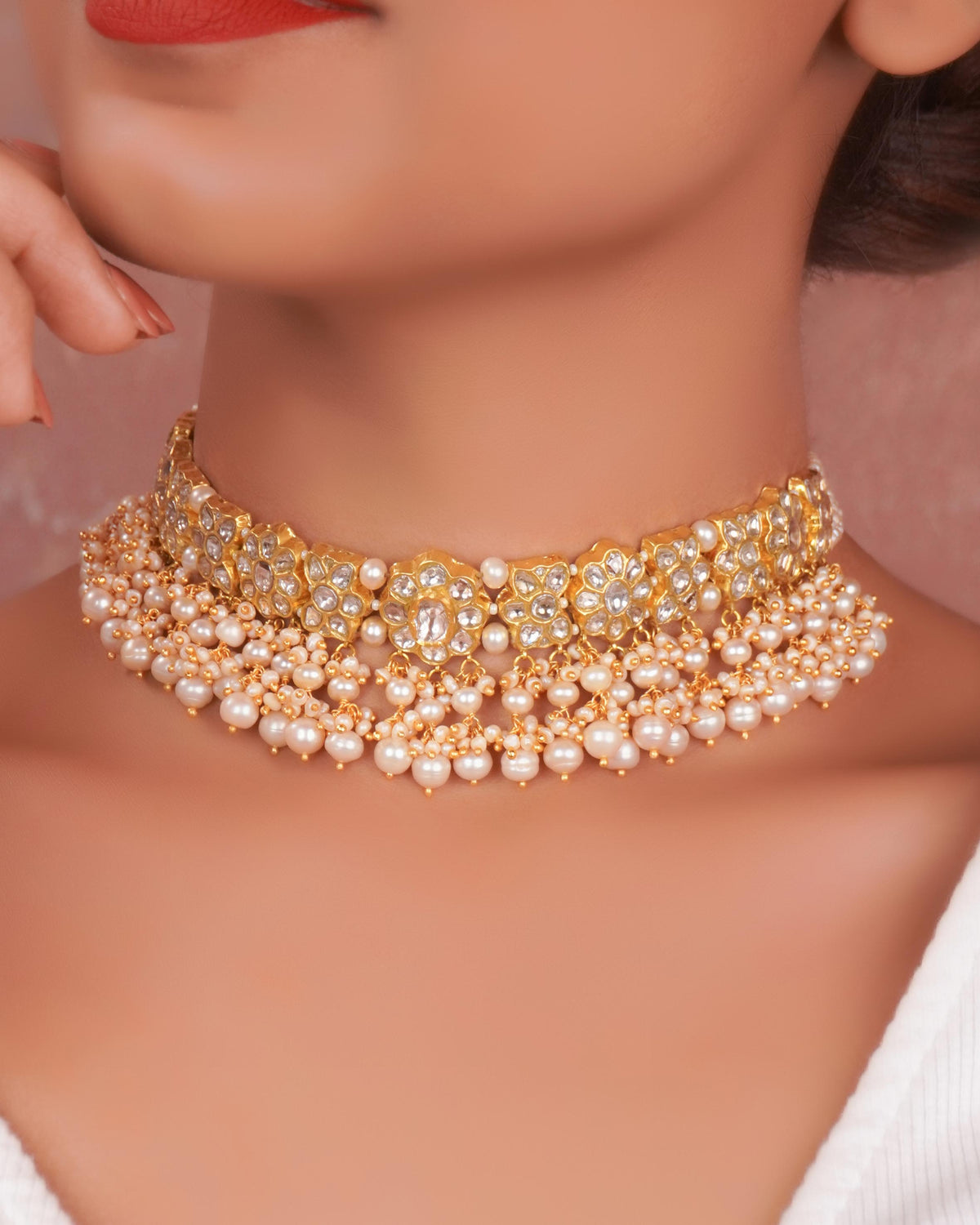 Mehek Choker And Sonali Chandbalis Polki Set
