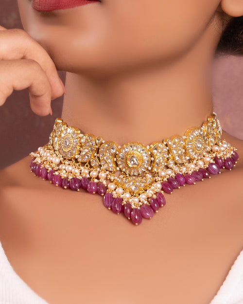 Siyali Choker And Katherine Long Earrings Polki Set