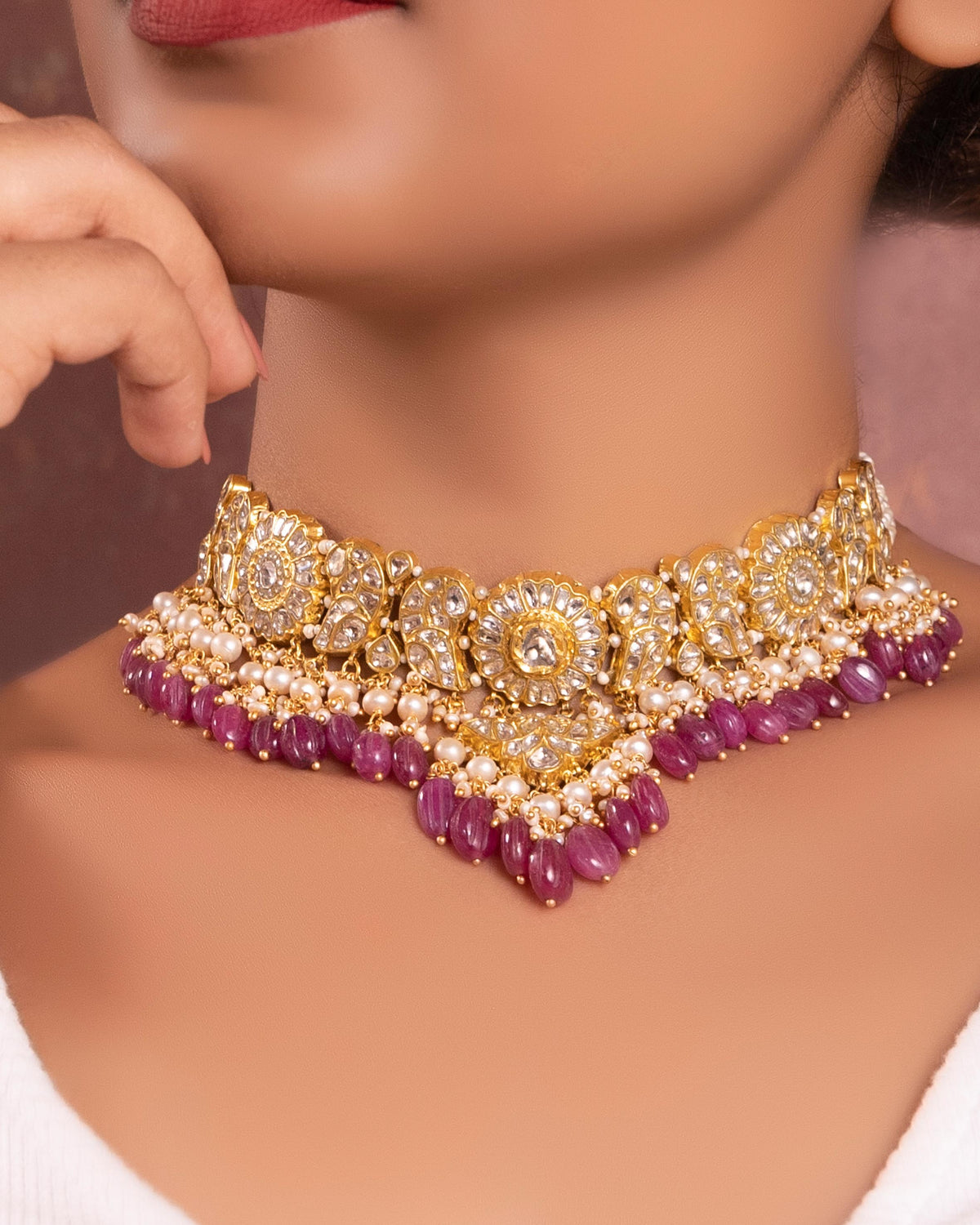 Siyali Choker And Katherine Long Earrings Polki Set