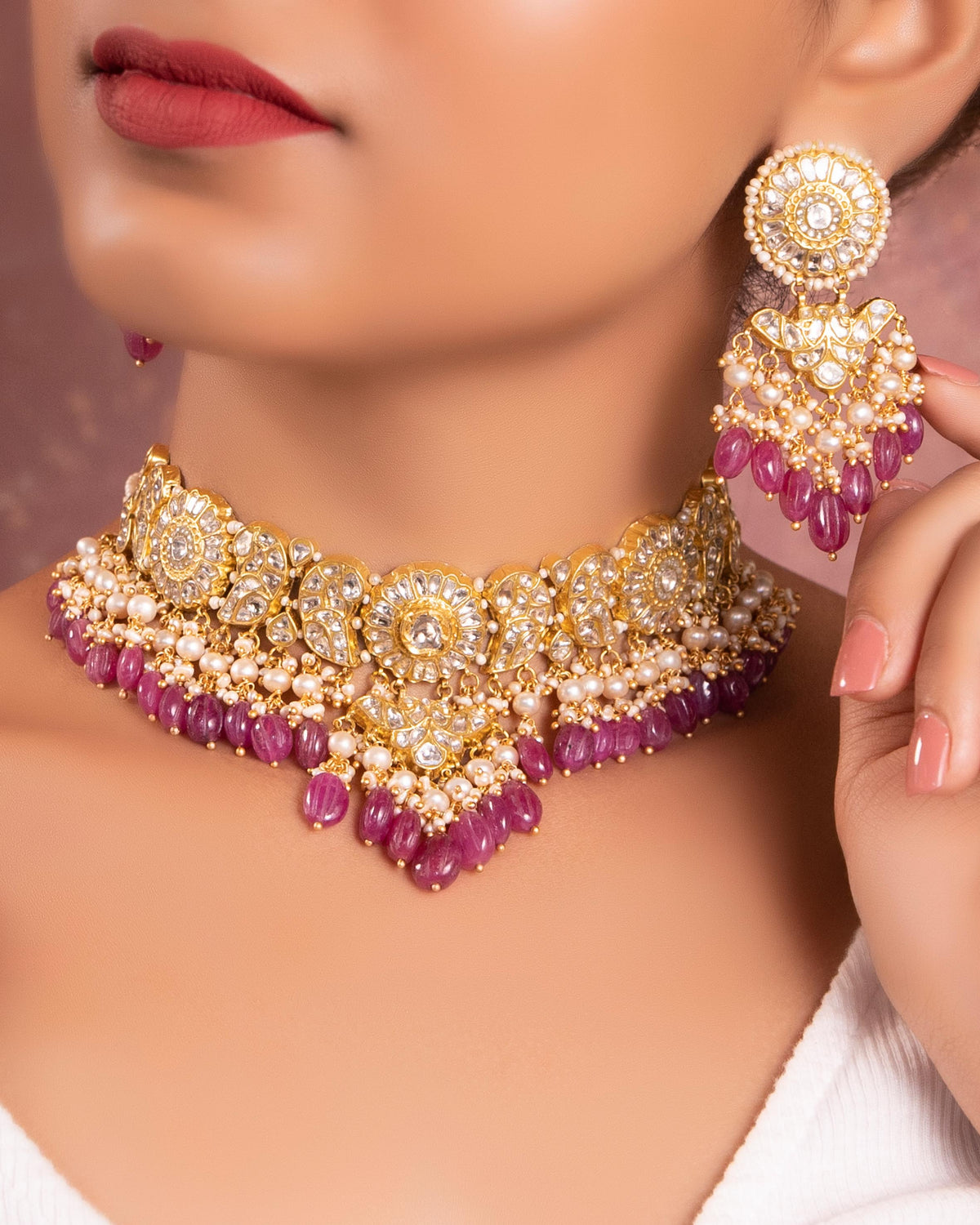 Siyali Choker And Katherine Long Earrings Polki Set