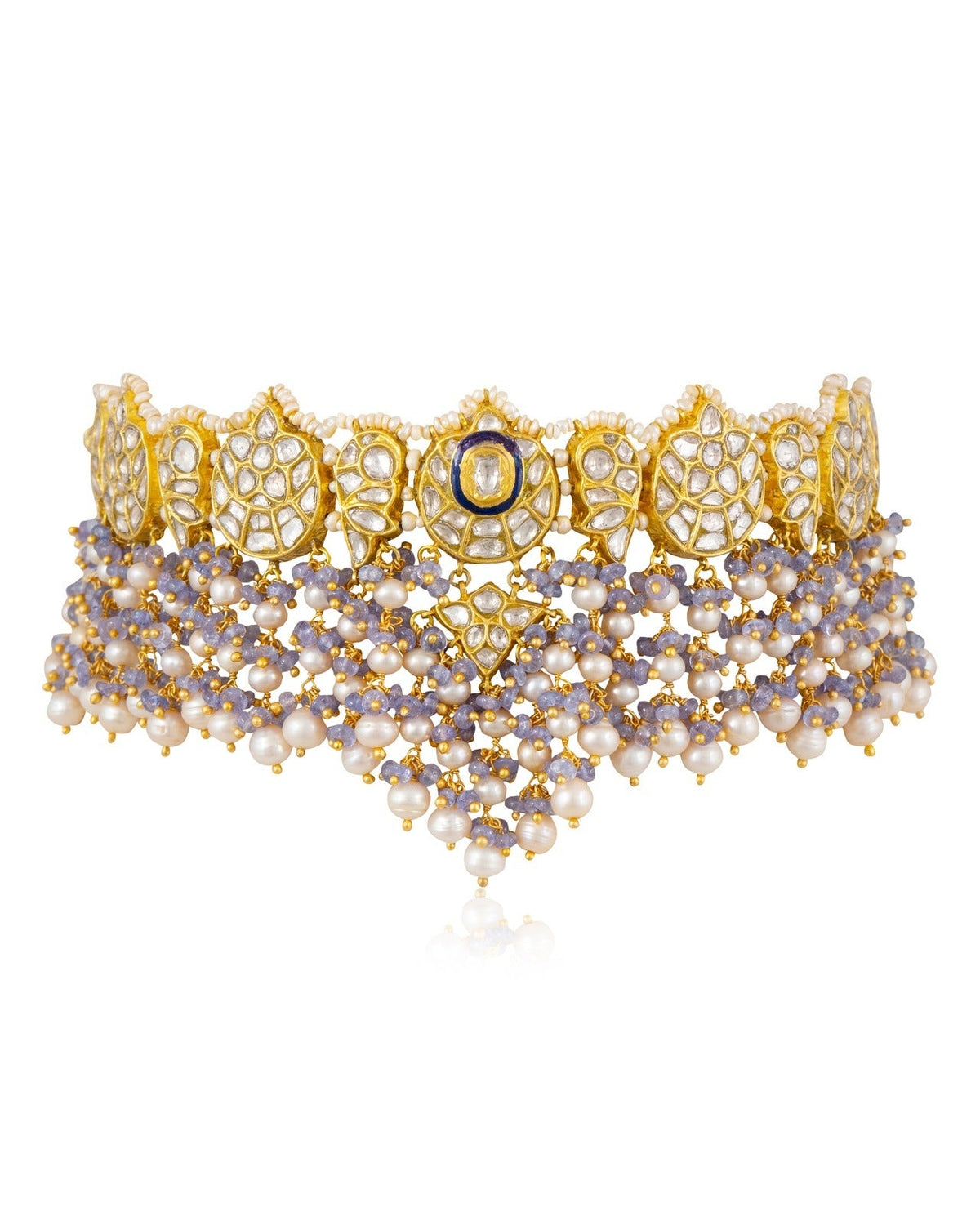 Jessica Choker And Kajal Long Earrings Polki Set