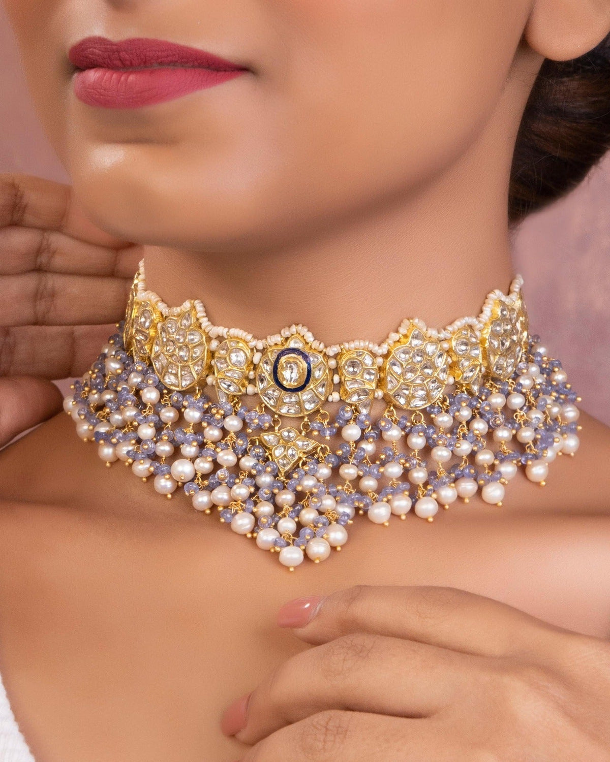 Jessica Choker And Kajal Long Earrings Polki Set
