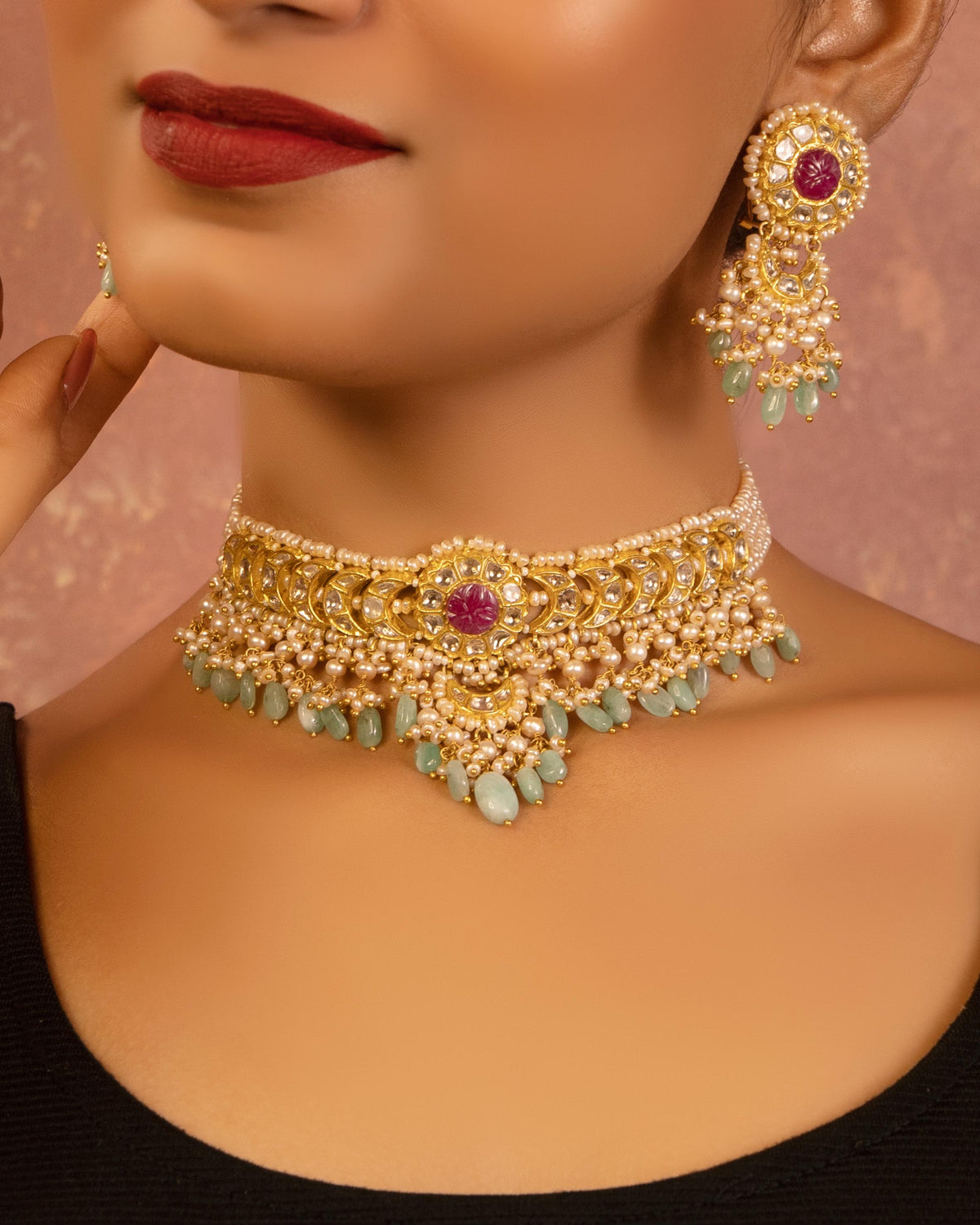 Jennifer Choker And Bhoomi Chandbalis Polki Set