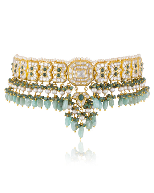 Nividita Choker And Sana Long Earrings Polki Set