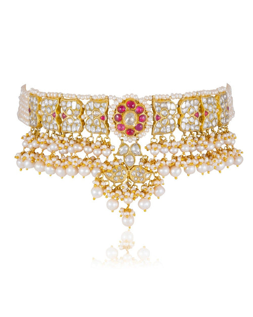 Mughda Choker And Pihu Long Earrings Polki Set