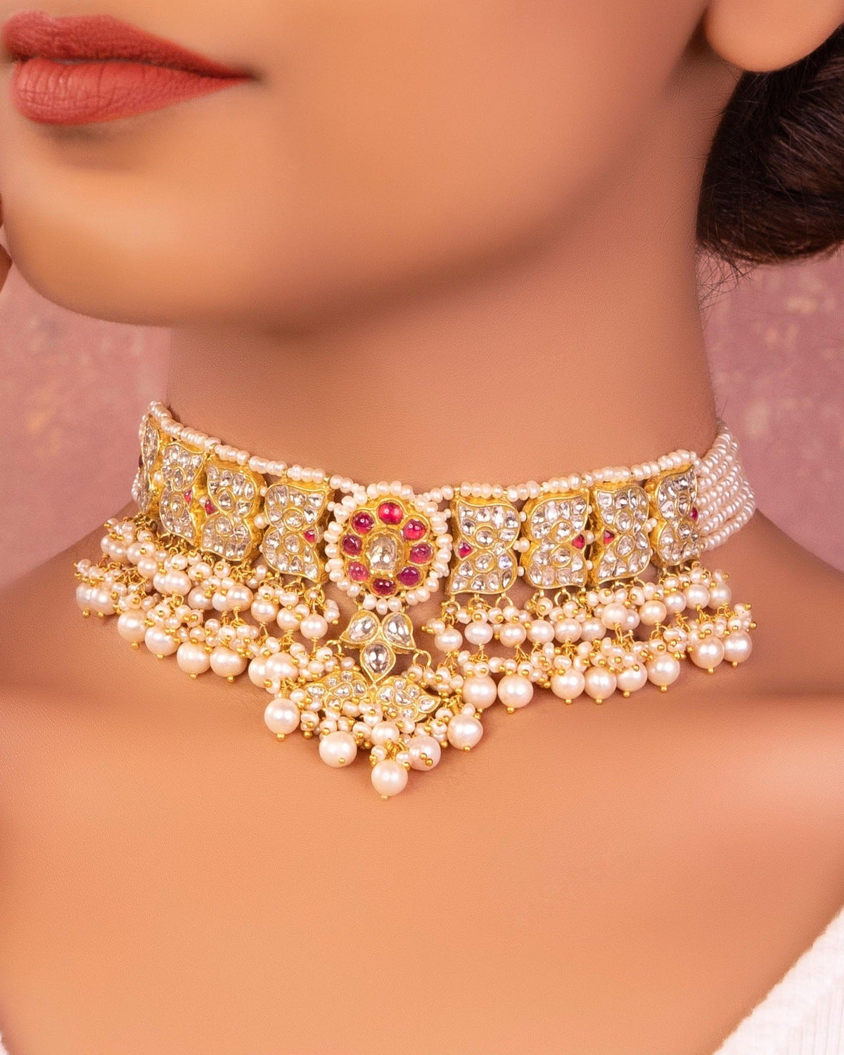 Mughda Choker And Pihu Long Earrings Polki Set