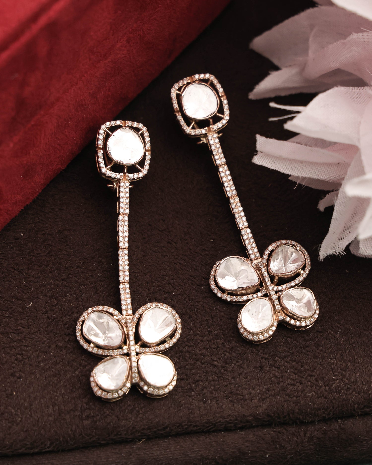 Ayesha Polki And Diamond Long Earrings