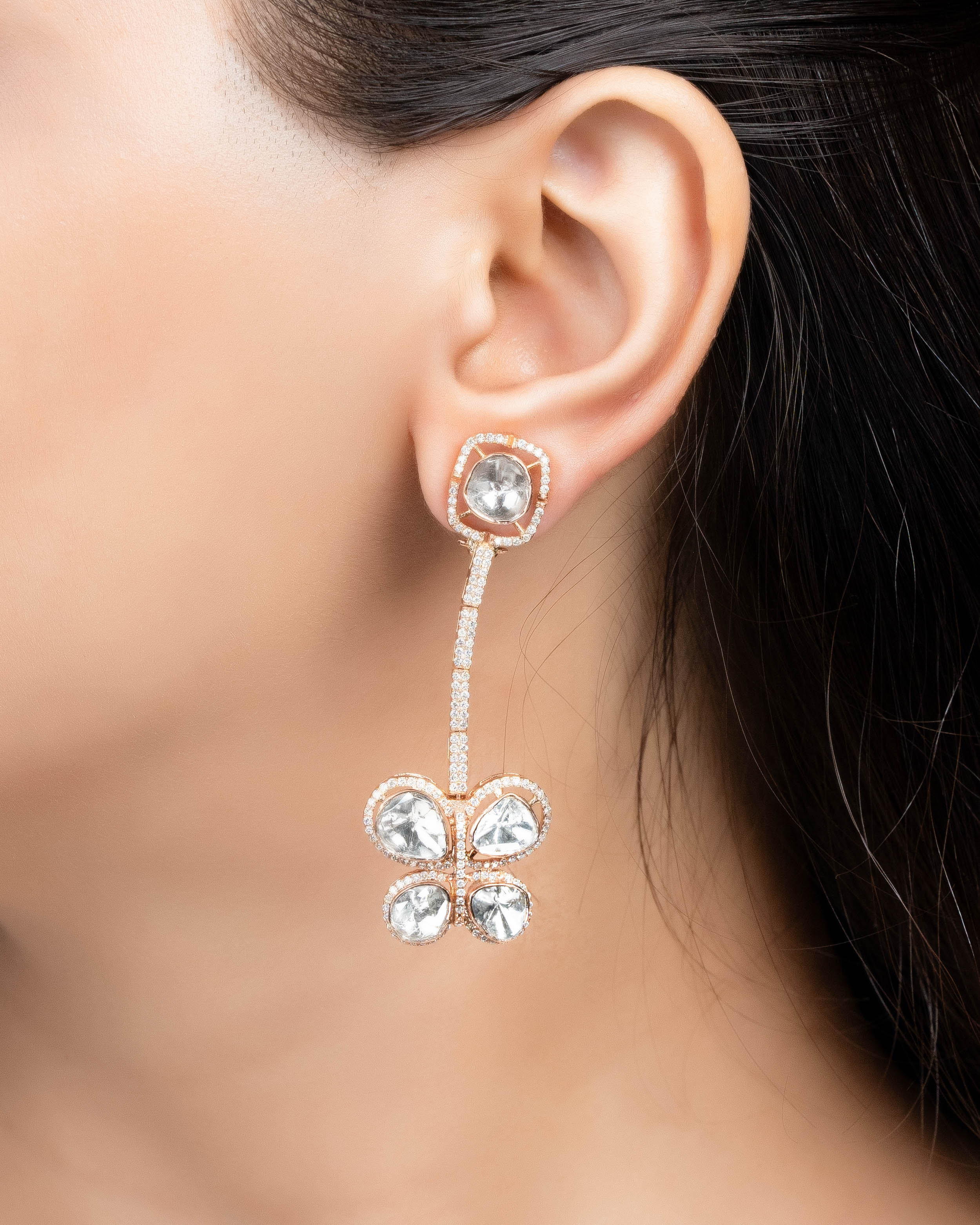 Ayesha Polki And Diamond Long Earrings