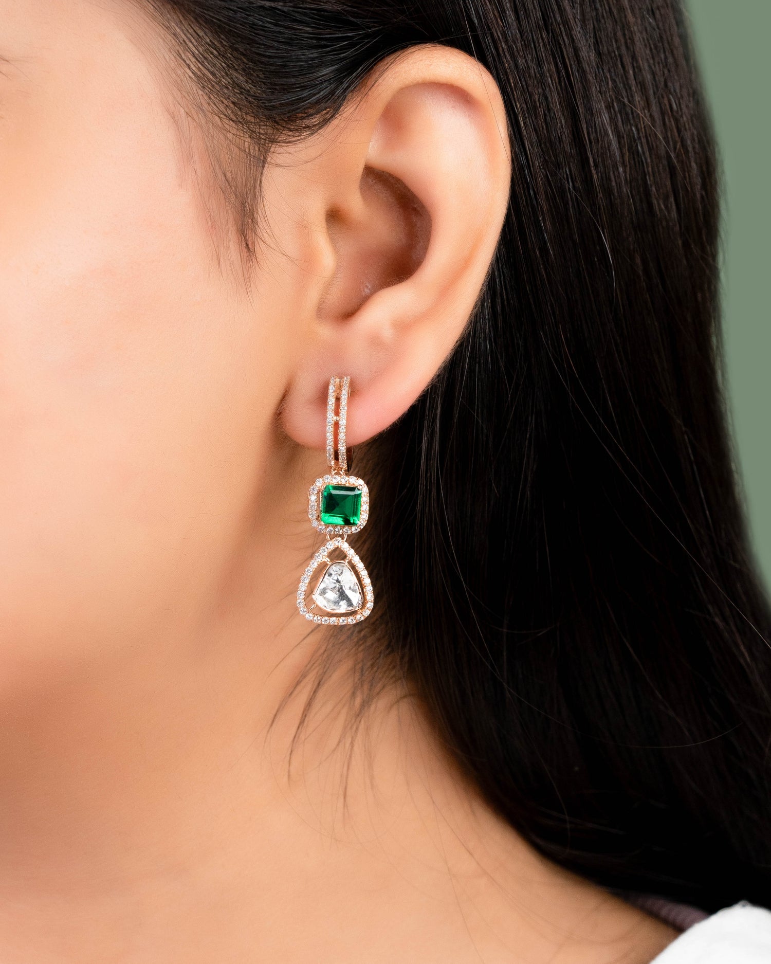 Niha Polki And Diamond Long Earrings