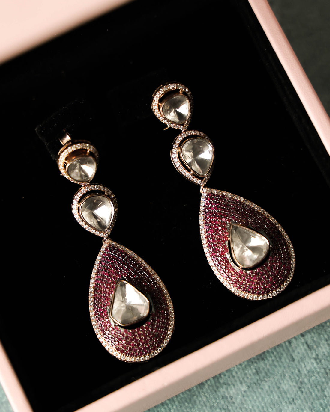 Zoha Polki And Diamond Long Earrings