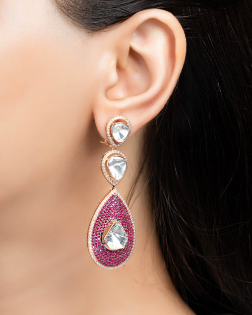 Zoha Polki And Diamond Long Earrings