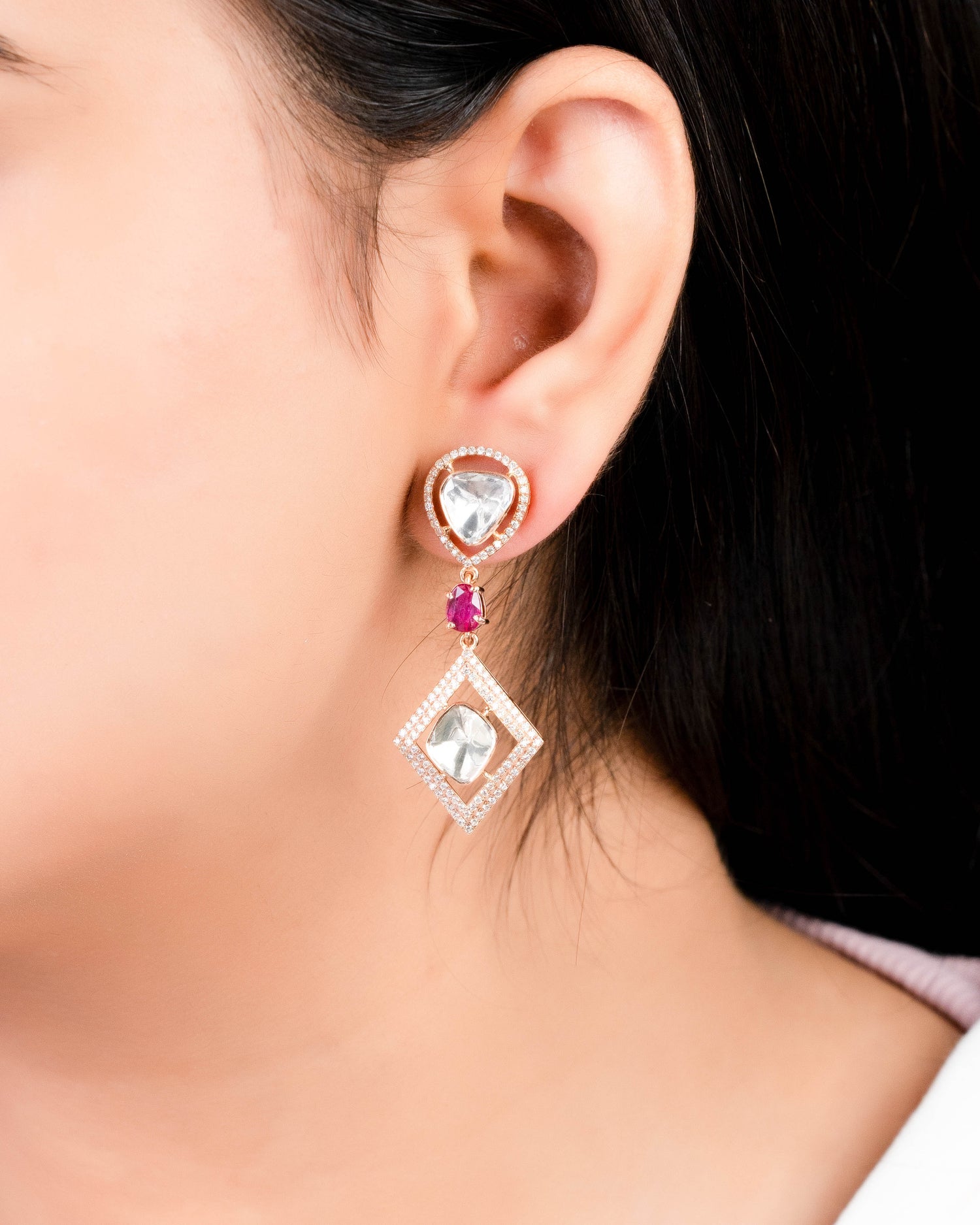 Mehek Polki And Diamond Long Earrings