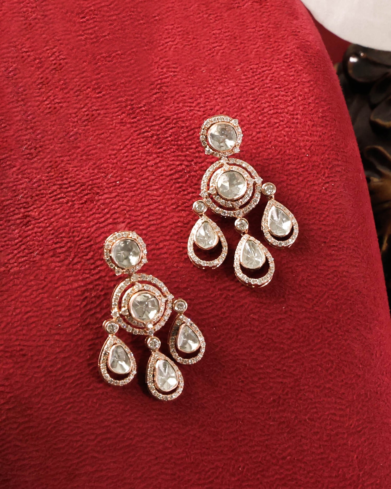 Veena Polki And Diamond Long Earrings