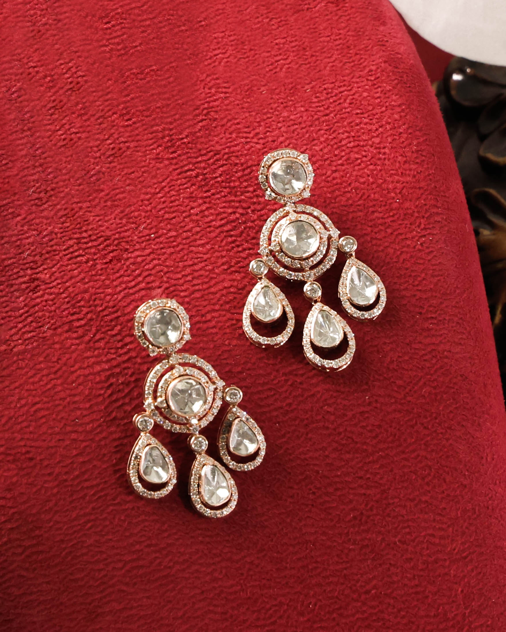 Veena Polki And Diamond Long Earrings