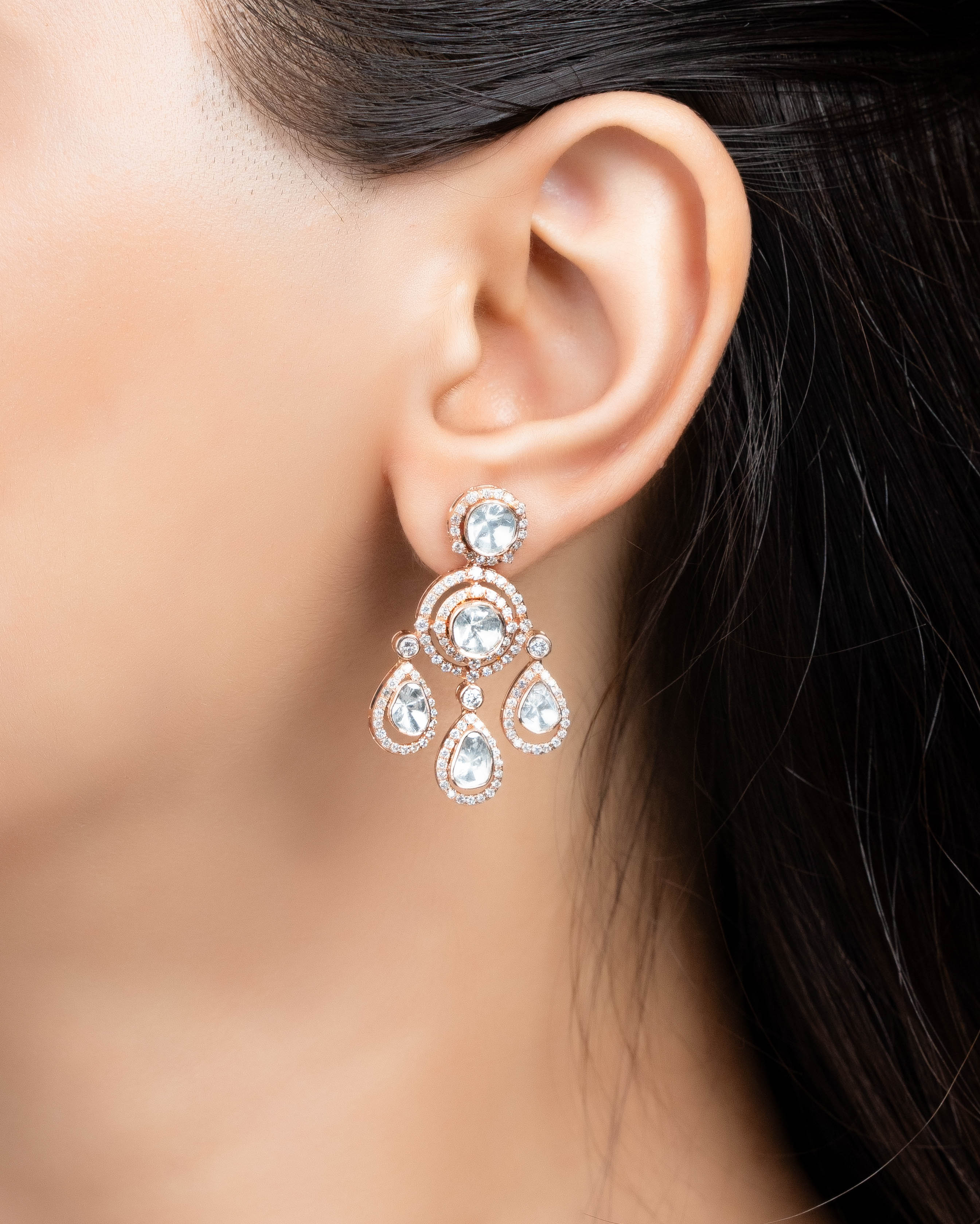 Veena Polki And Diamond Long Earrings